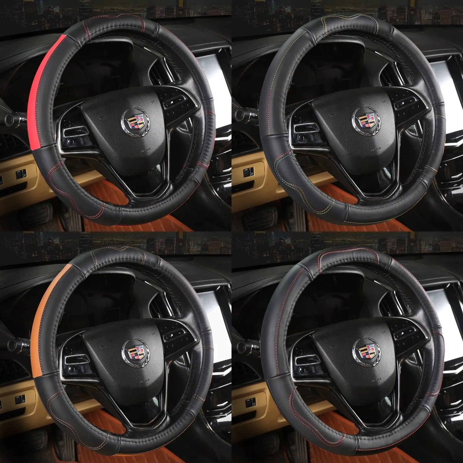 

Car Steering Wheel Cover Universal Genuine Leather Anti-Slip Round D-Shape for Men