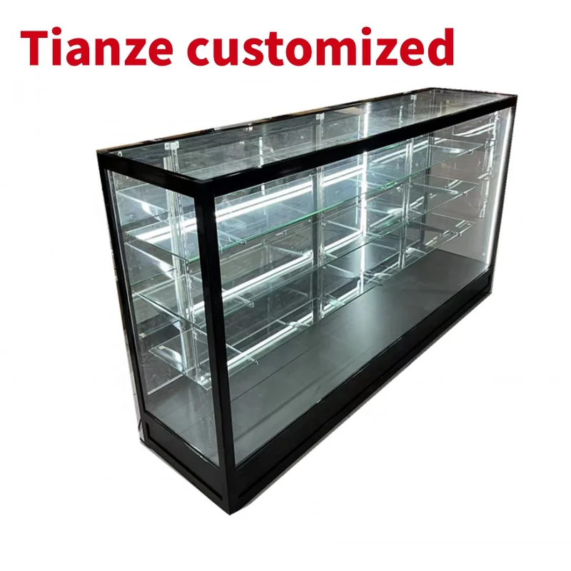 

(customized)Retail Shop Black FullShowcase Counter Aluminum Frame Glass Showcase with LED Glass Display