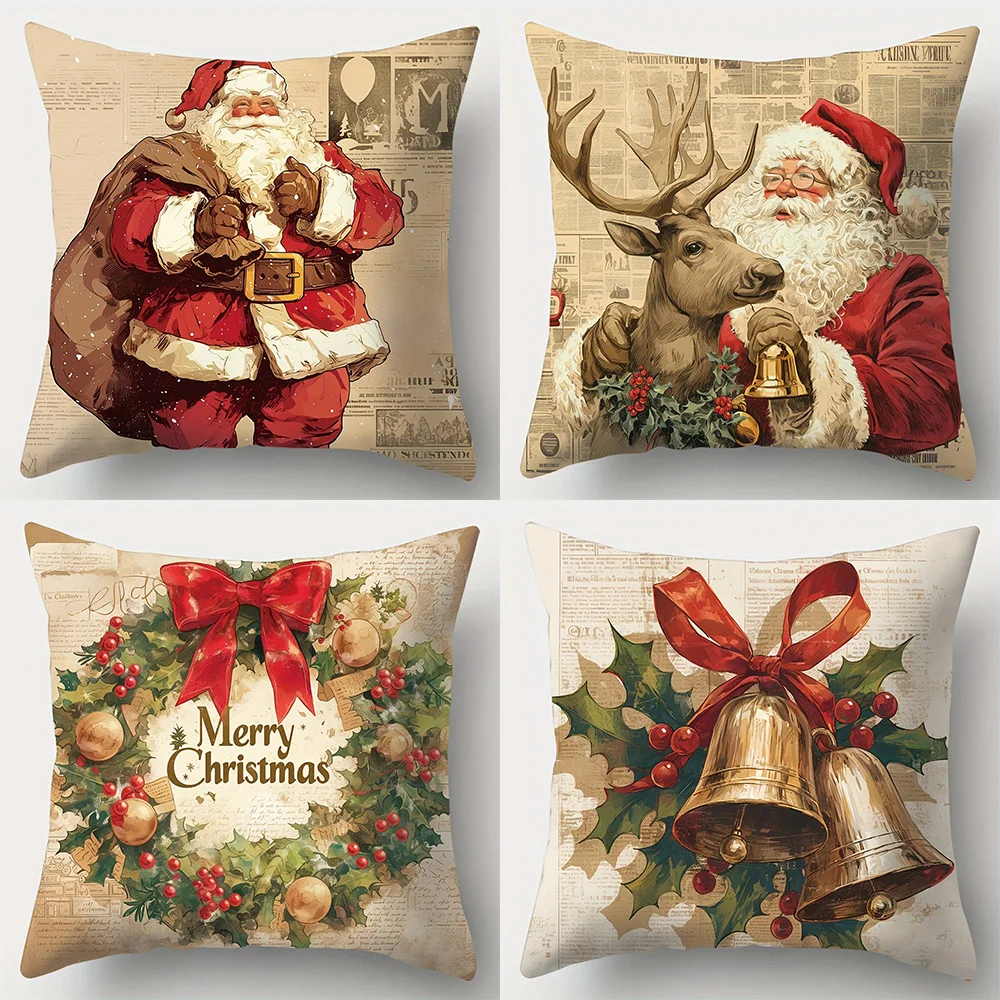 Christmas decoration pillowcase vintage retro style Santa Claus pillow cover sofa cushion suite room home decoration