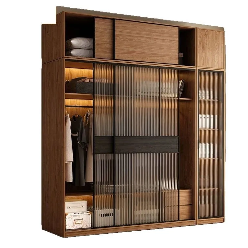 

Sliding door wardrobe, new Chinese style large and small unit, home bedroom storage cabinet