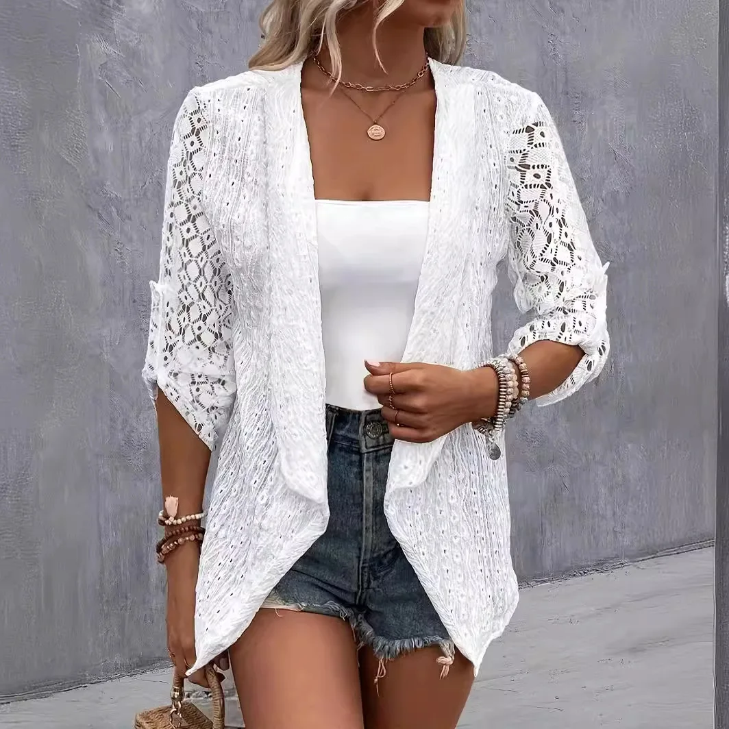 

Женский модный кардиган-накидка 2026: солнцезащитная рубашка, кружевной трикотаж, джемпер-кардиган