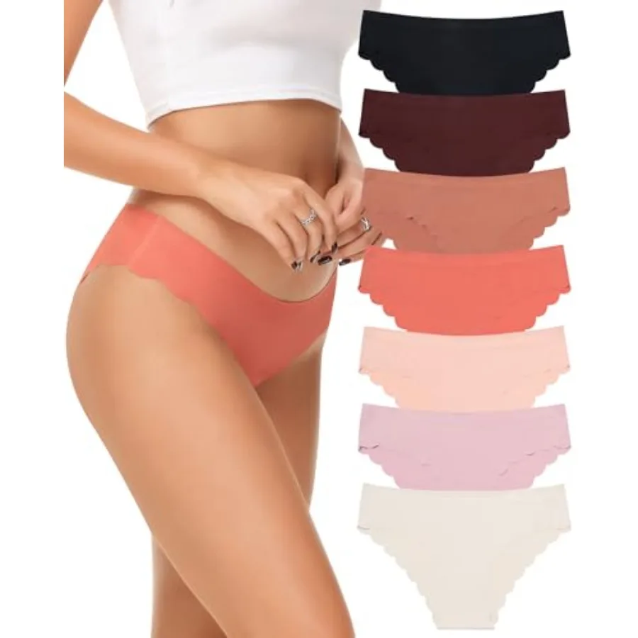 

LEVAO Seamless Underwear for Women No Show Ice Silk Bikini Breathable Hipster Wavy Sides Invisibles Panties S-XL
