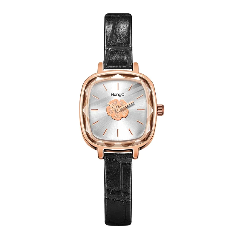 Square Dial Women Quartz Watch Black Leather Band Classic Elegant Ladies Dress Watch Polygonal Waterproof Watch Montre Femme