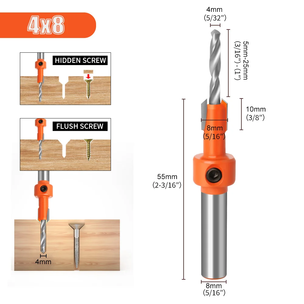 Forstner Bit HSS Verzinkboor Boor Houtbewerking Router Bit 8mm Schacht Frees Schroef Extractor Sloop Hout Boren