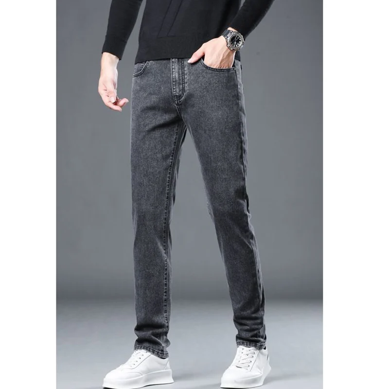 

Fashion Zipper Button Pockets Straight Business Jeans Men's Clothing 2024 Autumn Winter New Loose Casual High Waist Trousers