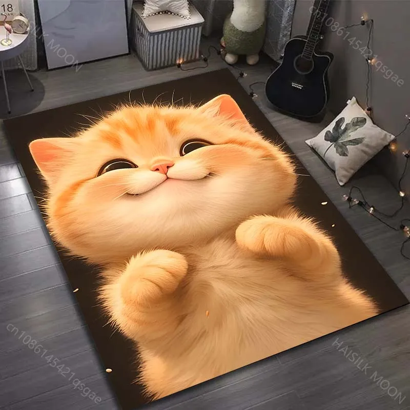 

Многоразмерный ковер с рисунком Happy Cat для спальни, гостиной, прикроватной тумбочки, дивана, напольный коврик, современный домашний декор, прочный роскошный подарок