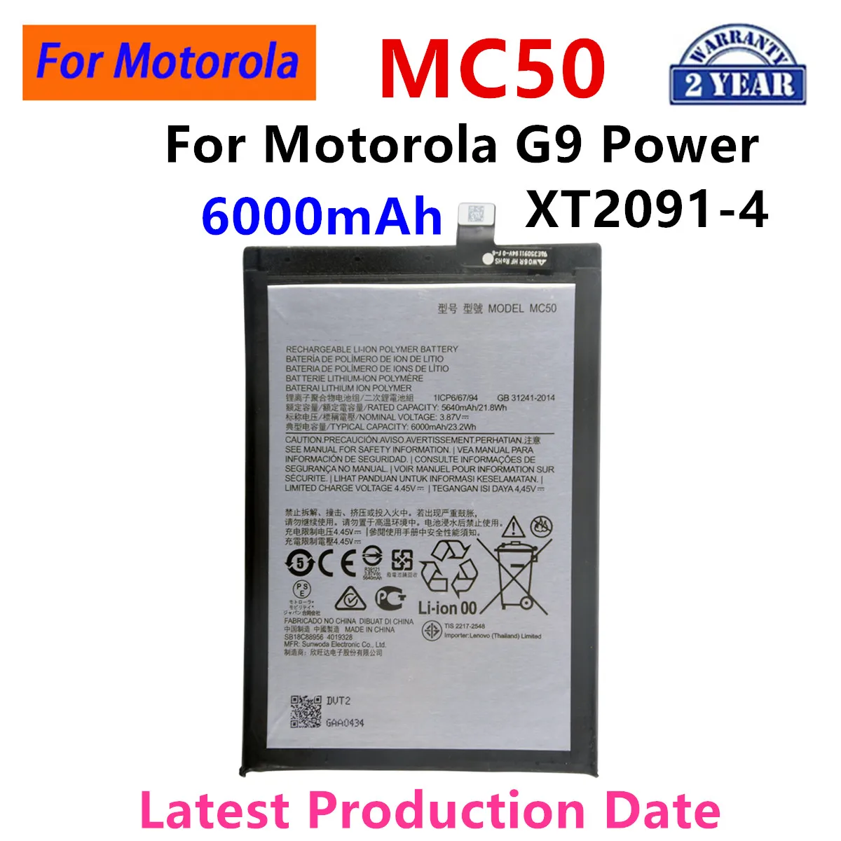 

100% Original MC50 6000mAh Battery For Motorola G9 Power XT2091-4 Phone Batteries