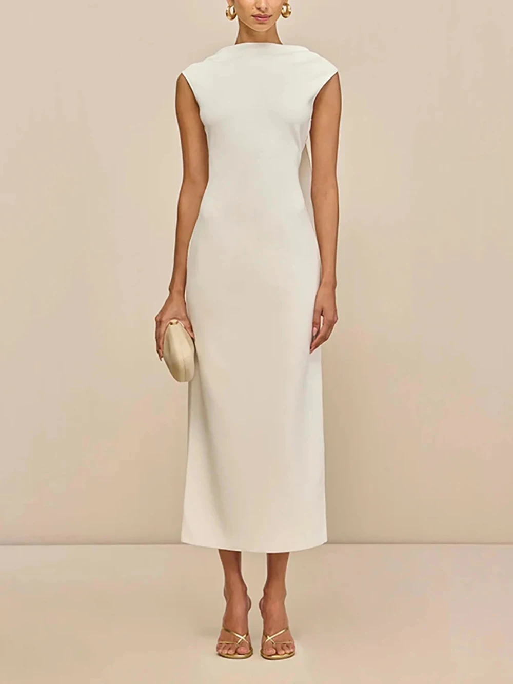 

Сексуальная плиссированная металлическая длинная юбка с круглым вырезом и открытой спиной, черно-белое складное облегающее платье без рукавов, элегантная вечерняя вечеринка