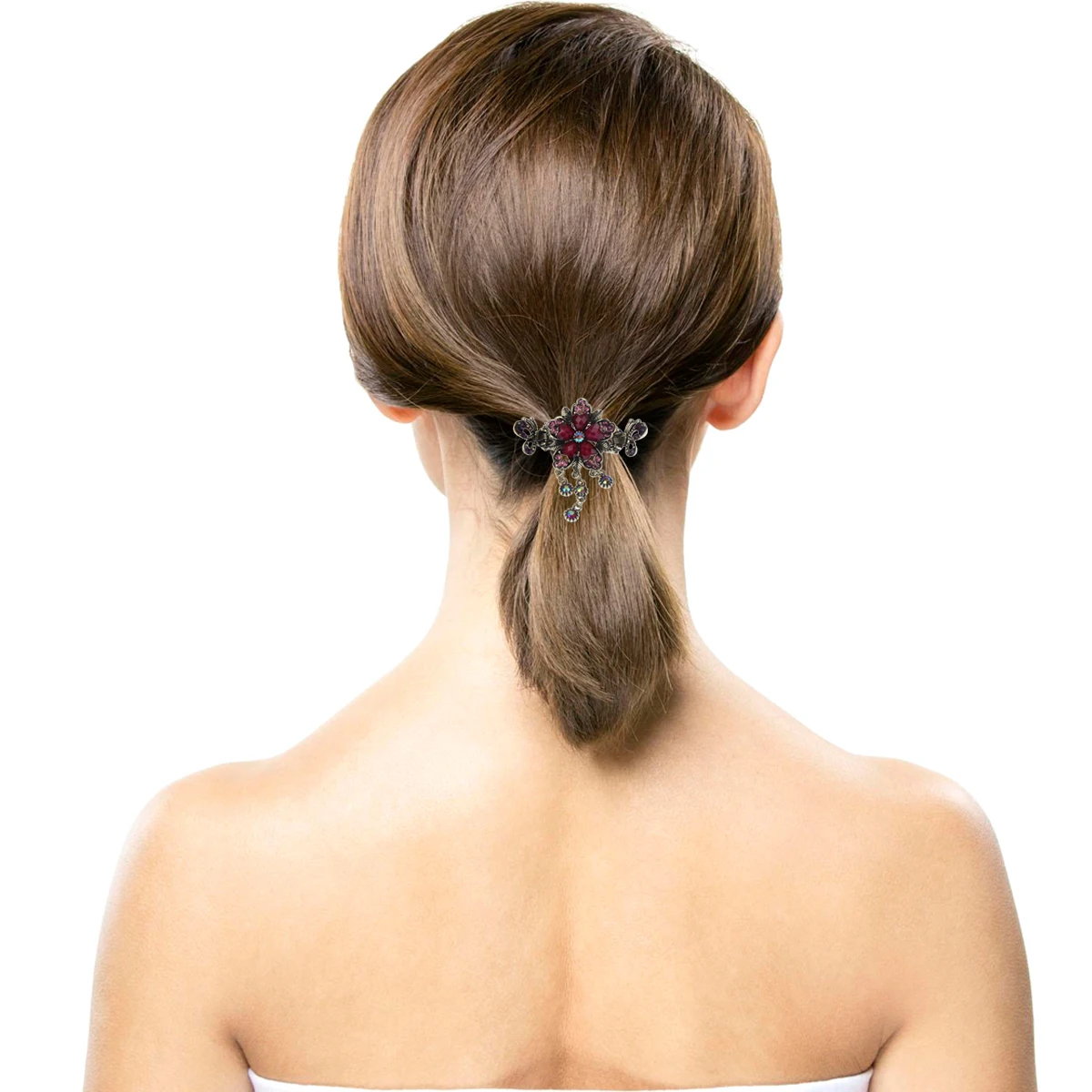 

Purple Vintage Jaw Clip Durable Rhinestone Flower Grip Elegant Ponytail Holder Girls Hair Clip Christmas Halloween Gift