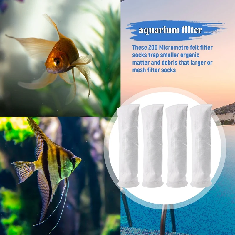 4 Packs Of Filter Socks, 200 Micrometres, For Fish Tank/Saline Aquarium, Pond, For Sump/Overflow