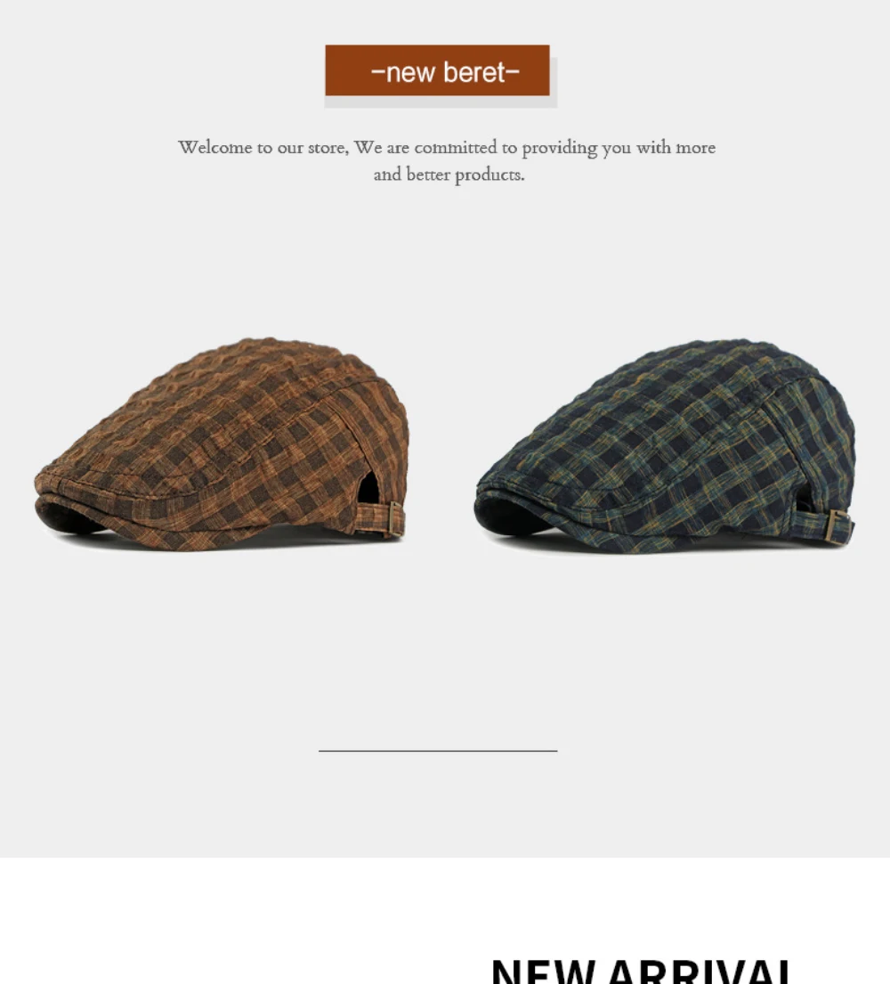 HT5093 Baskenmützen Frühling Sommer Atmungsaktive Sonnenkappe für Männer und Frauen Künstler-Malermütze Verstellbare Ivy Flat Cap Unisex Karierte Baskenmütze – Detail 2