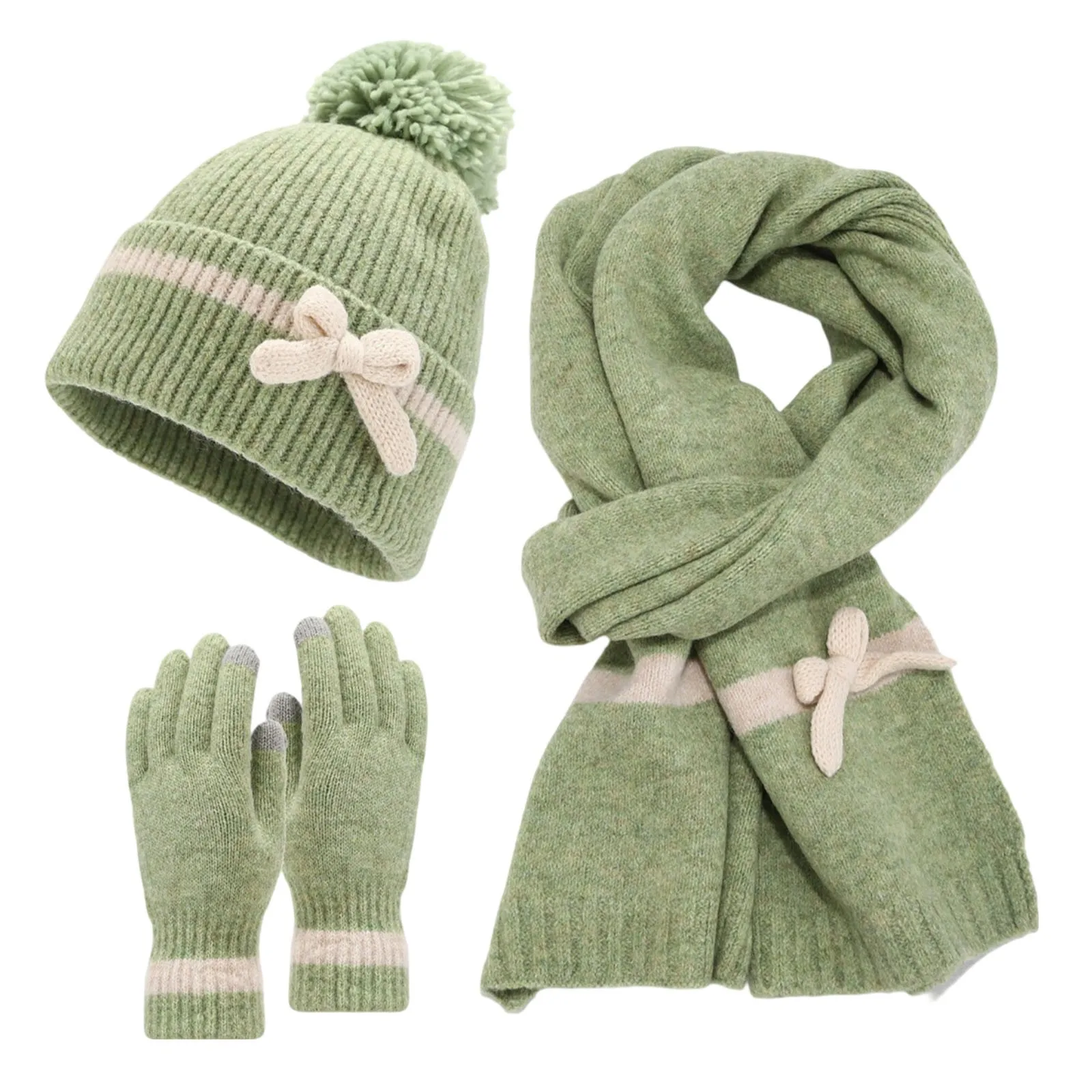 Ensemble bonnet et gants à pompon en peluche pour femme, écharpe extérieure pour femme, bonnet plus chaud pour l'hiver, 3 pièces, 2024