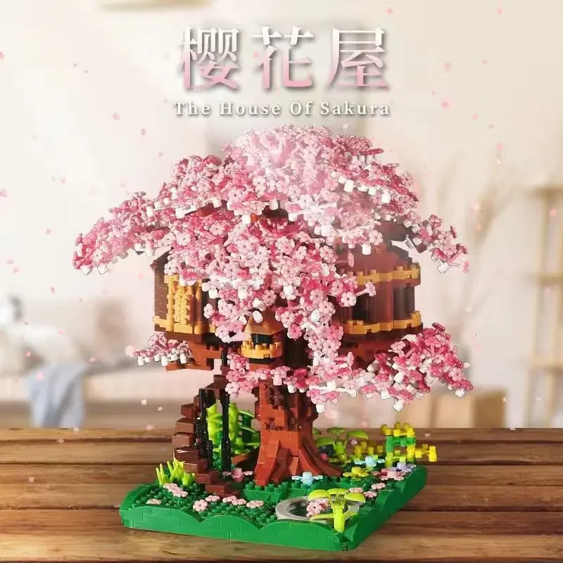 Sakura Tree House Building Block Compatible Lego Girl Series Castle Bouquet Assembly Adult Lover Holiday Gift Toy