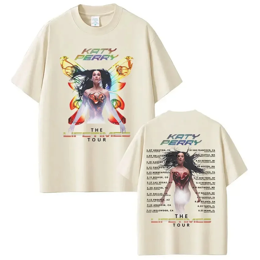 تي شيرت The Lifetimes World Tour تي شيرت كاتي بيري ميرش كبير الحجم Y2k للنساء والرجال كاجوال قطني بأكمام قصيرة ملابس هاراجوكو للشارع #4
