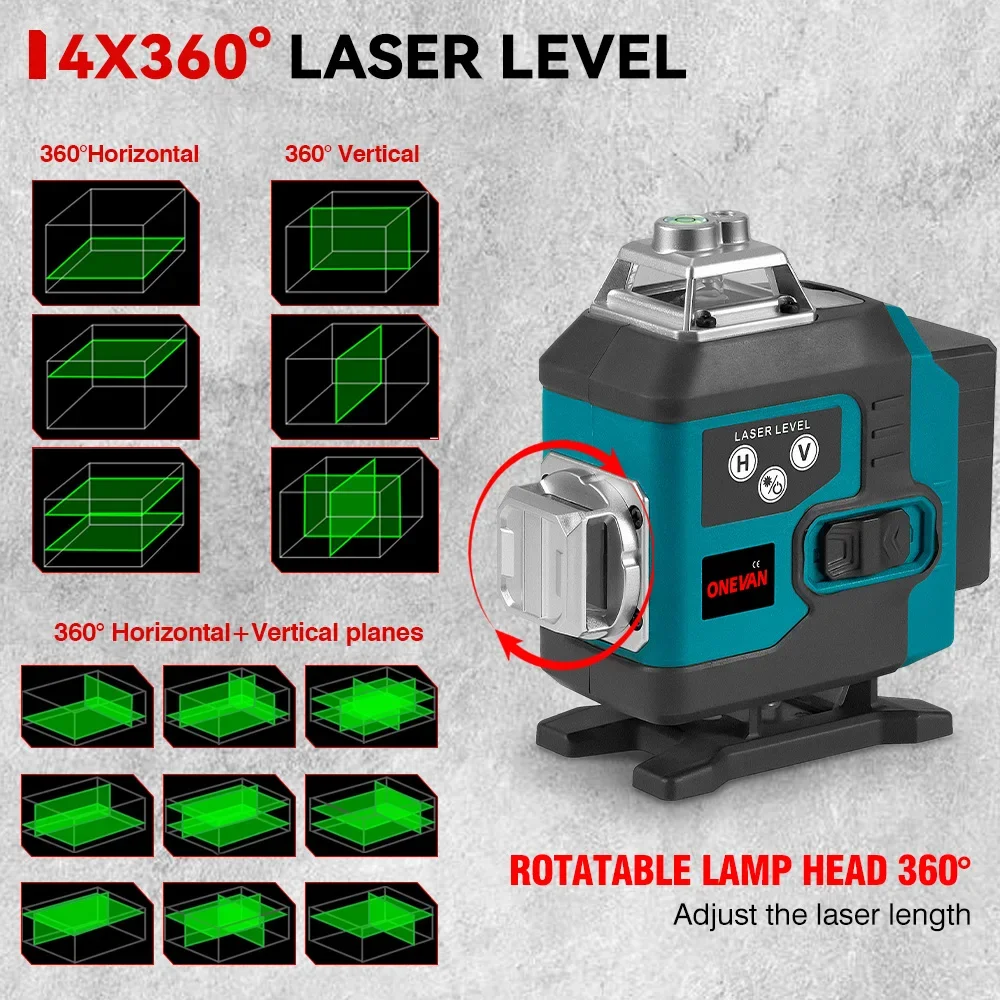 16 Lines Laser Level Green Line 4D SelfLeveling 360 Horizontal Vertical Li-ion Battery Remote Control Super Powerful Laser Level