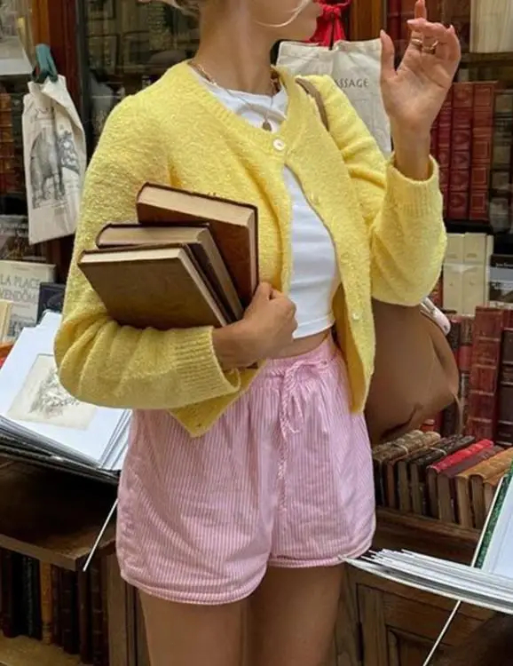 

Осень/зима 2022, новый женский модный повседневный однотонный шерстяной свитер, свитер на пуговицах, женская одежда