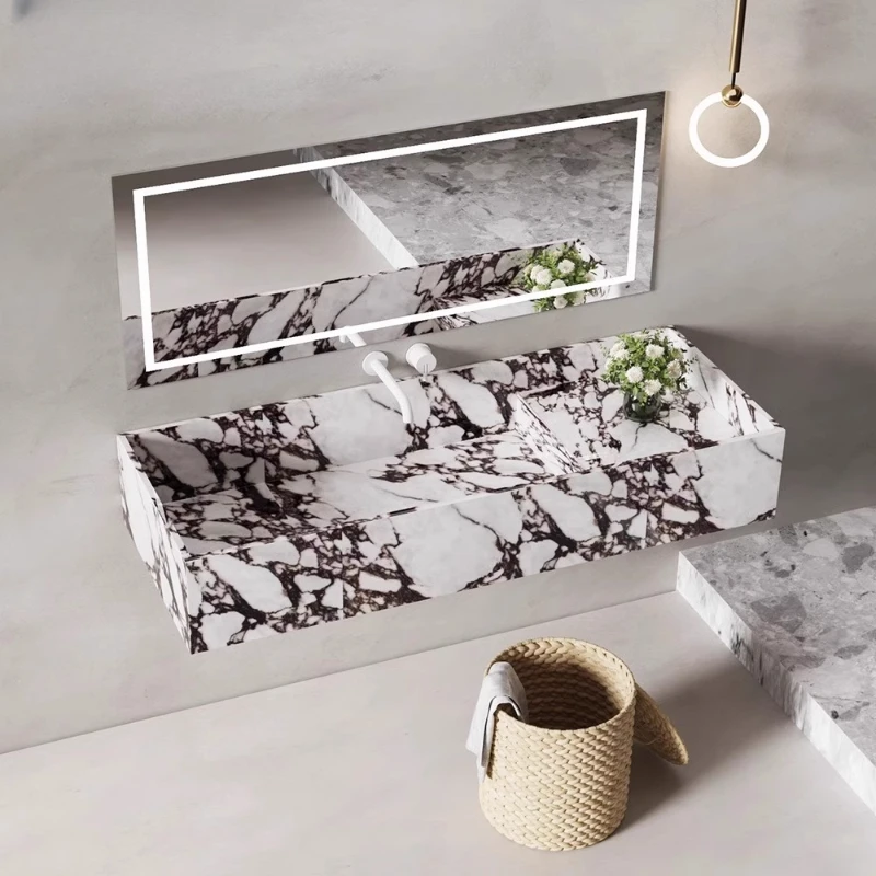 

bathroom cabinet, rock slab seamless integrated basin, combined custom wall-mounted sink, washstand