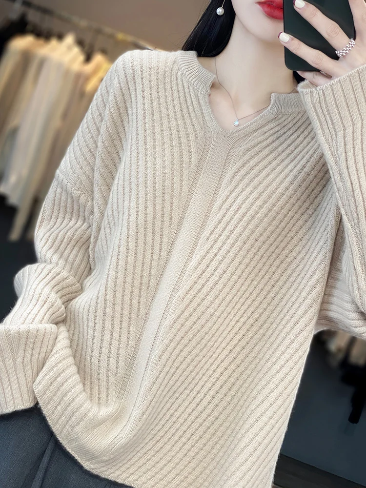 Women's Sweater New Arrival Large size 100% Merino Wool O-Neck Pullover Loose-fitting Knitted Jumper Lady Clothes Fashion Trends