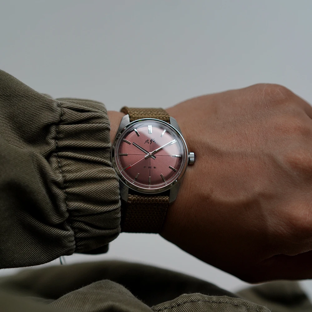 Relojes Merkur Vintage, esfera clásica de línea cruzada, diseño Original, reloj mecánico de cuerda a mano para hombres, reloj Masculino de oro rosa