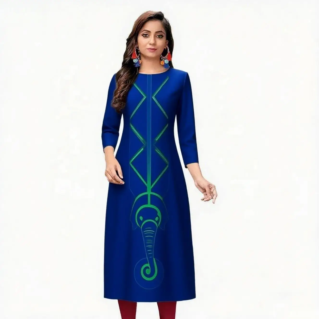 Abito da donna kurt alla moda a maniche lunghe a tubo dritto casual girocollo con motivo elefante2026