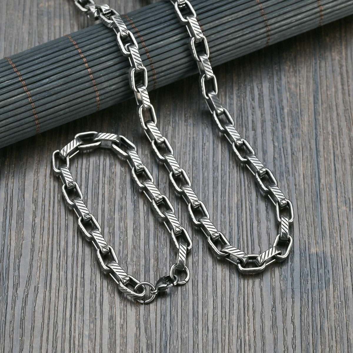 Sifisrri Punk Vintage Thick Chain Bracelet Necklace Set