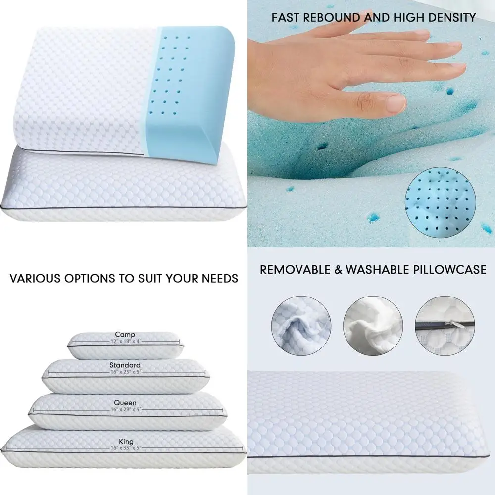 

Подушки из пены с эффектом памяти — охлаждающие подушки размера «queen-size» с моющимися чехлами, вентилируемые для комфорта, упаковка из 2 шт., идеально подходят для боковой и ба