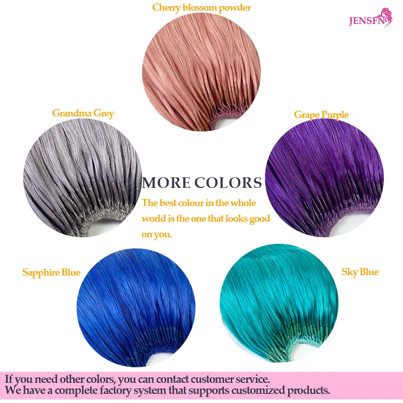 JENSFN extensiones de cabello de Color de doble palo, cabello humano fácil de tirar, cabello Real sin rastro Nano, Color rosa y azul, 10 pares