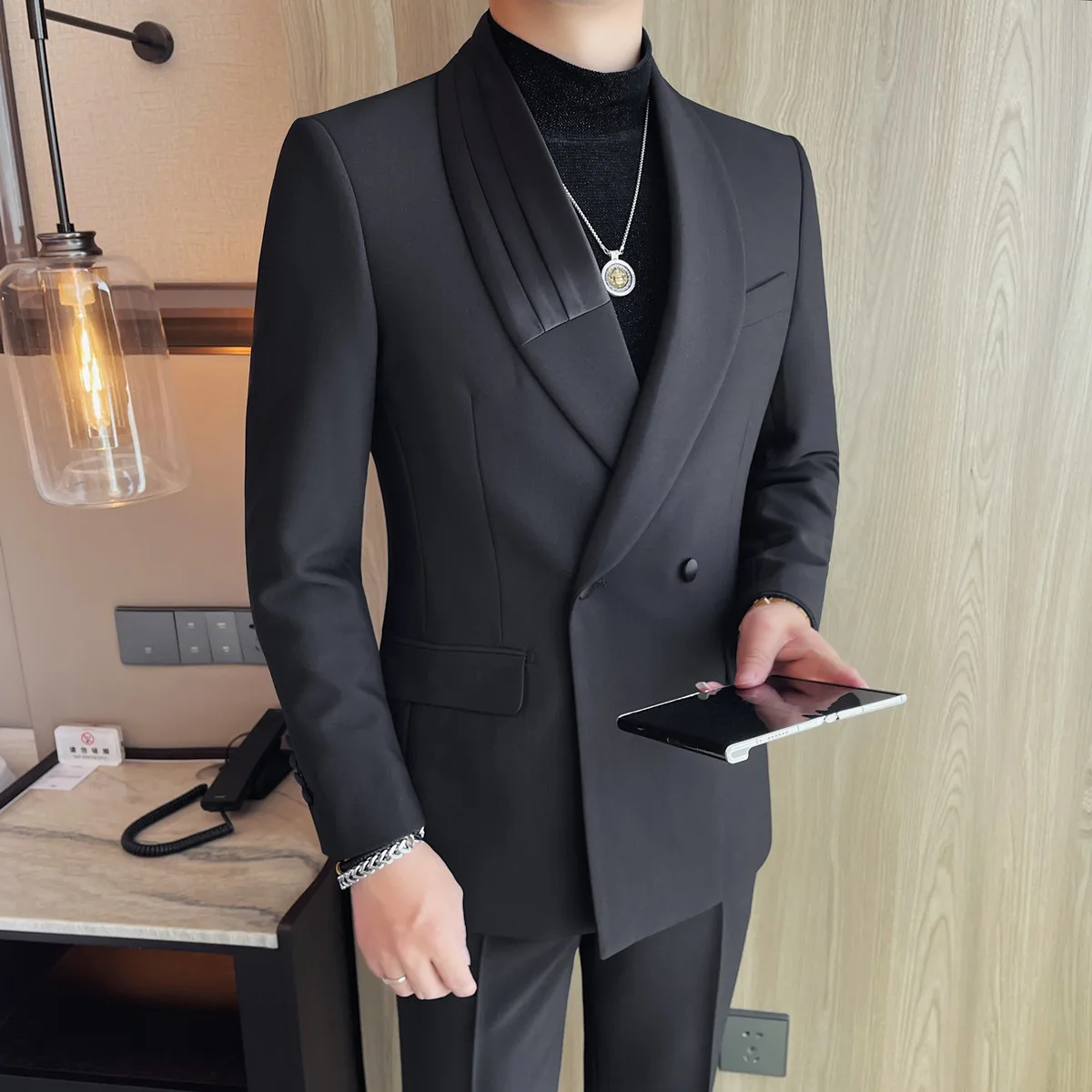 

Роскошный джентльменский пиджак, мужской деловой повседневный приталенный двубортный пиджак, пиджак для свадьбы, жениха, банкета, вечеринки