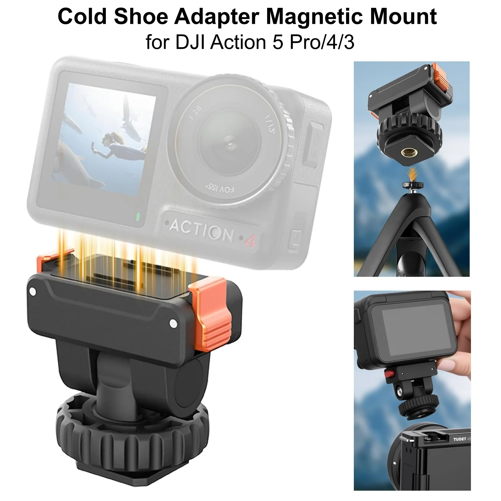 

Magnetic Quick Release Mount for DJI Osmo Action 5 Pro/4/3 Cold Shoe Adapter Mount 1/4" Threaded for Camera Tripod Accessories