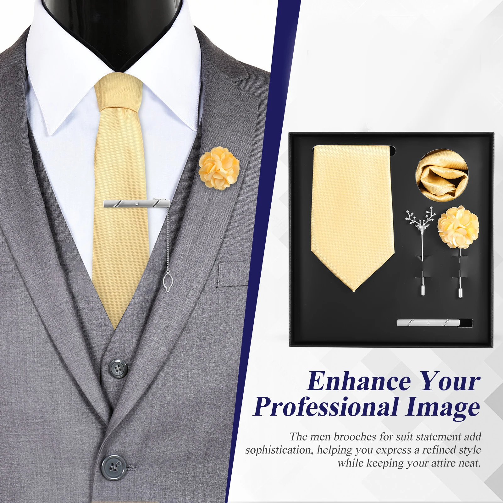 

Мужской комплект галстука, квадратный зажим для галстука, булавка на лацкан, элегантный формальный роскошный носовой платок, комбинированная подарочная коробка, деловые свадебные подарки для мужчин