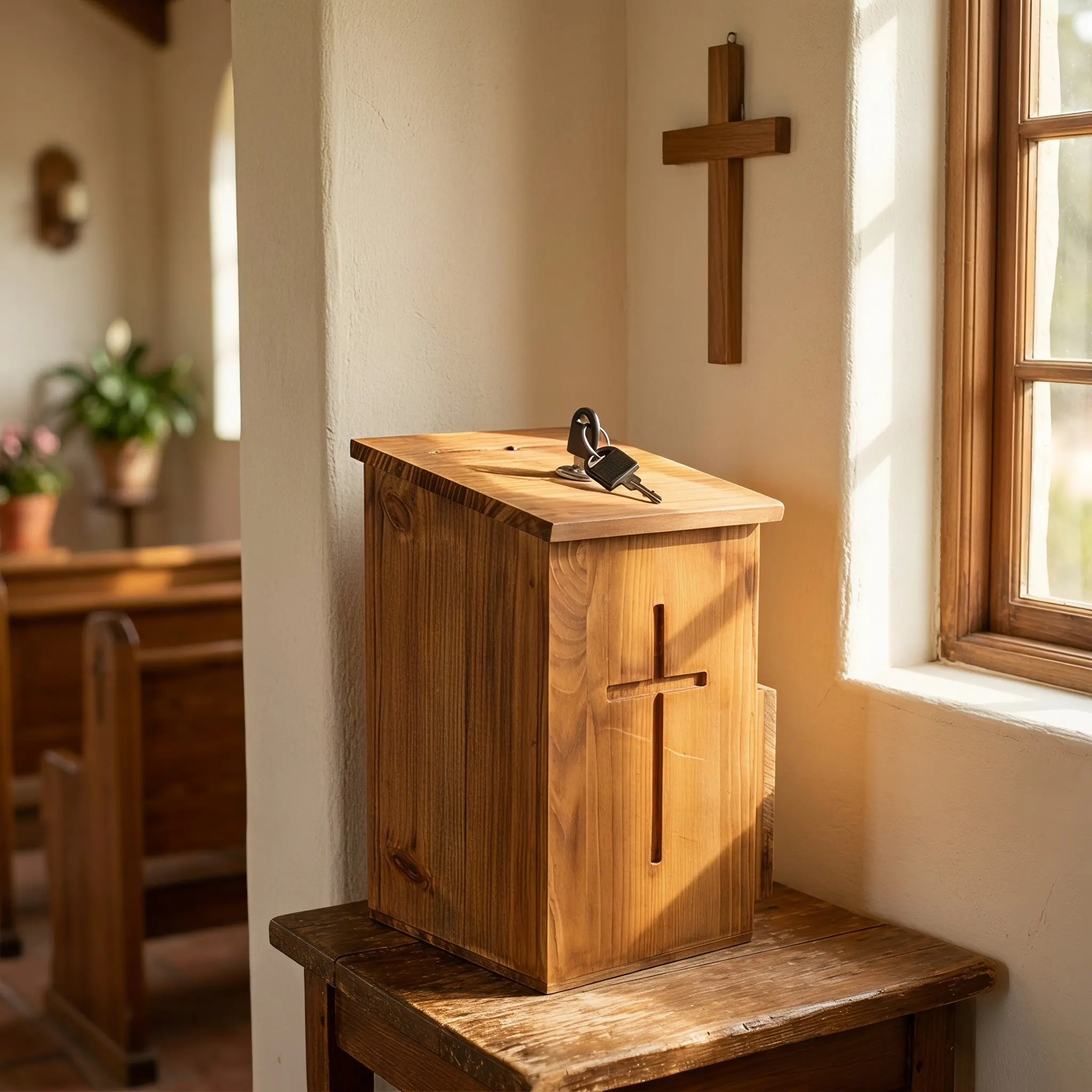 Wooden Ballot Box Lockable Tabletop Wide Slot Donation Collection Case Church Fundraising Prayer Request Charity Collection
