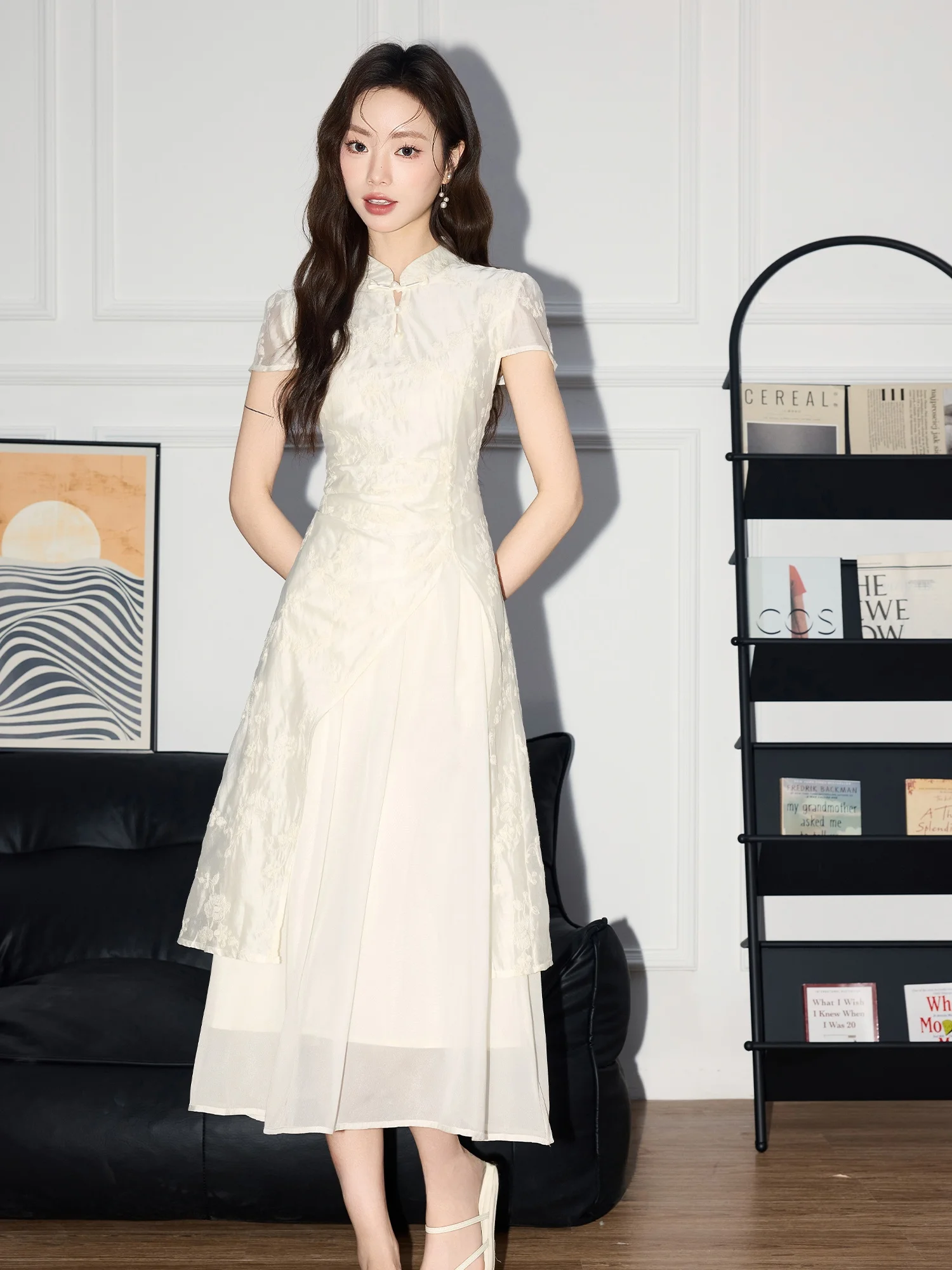 

Новое китайское вышитое платье-ципао для женщин: летняя модная красивая юбка А-силуэта с завышенной талией, длинная, цветная