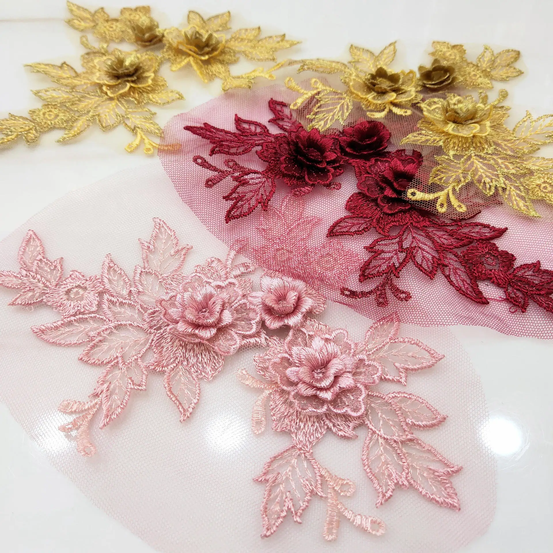 Tule Geborduurde Kant Trim 3D Borduren DIY Applique Patches Bloemenmotieven voor Schoenen Hoeden Decoratie Kleding Accessoires