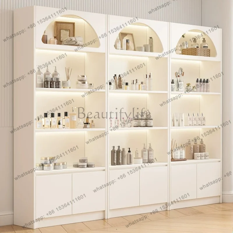 Modern Cream Style Cosmetic Display Cabinet High-end Beauty Nail Salon Multi-layer Jewelry Storage Shelf Office Furniture FYMC