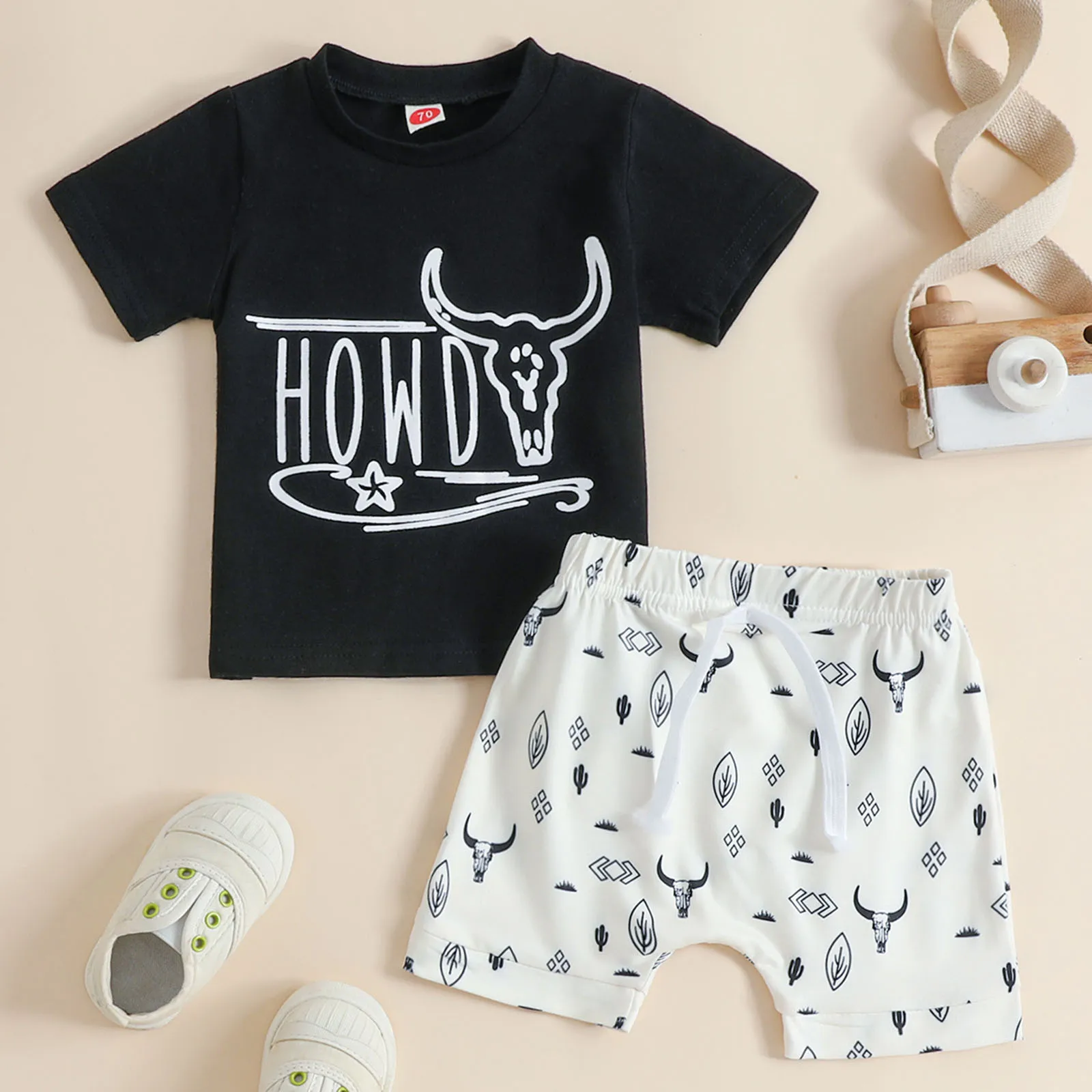 

Комплекты одежды для маленьких мальчиков от 0 до 3 лет, футболка с короткими рукавами и буквенным принтом коровы, топы, эластичные шорты, комплекты из 2 предметов, летняя повседневная одежда