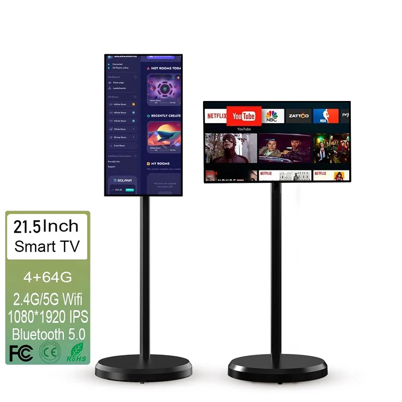 Wholesale Price HD Touch Screen TV 21.5 Inch Interactive Smart Display Black Movable TV with Mobile Base