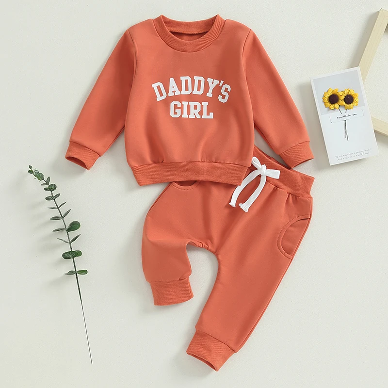 2023-09-14 Lioraitiin 0-3Y Baby Girls Outfit Long Sleeve Daddys Girl Pullover Sweatshirt and Elastic Pants Set Cute Fall Clothes