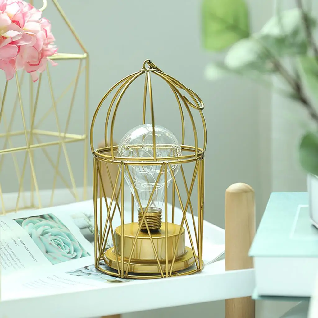 Modern LED Table Lamps Birdcage Night Light Retro Simple Hollow Iron Art Lamp Ornament for Home Decoration for Bedroom Office