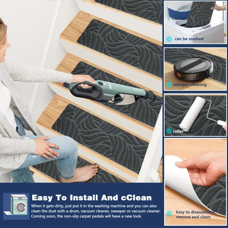 7/15pc Anti-Slip Carpet Stair Mats 55*19cm Indoor Stair Tread Safety Mats for Pet and Elderly Self-adhesive Stair Protection Mat view 5