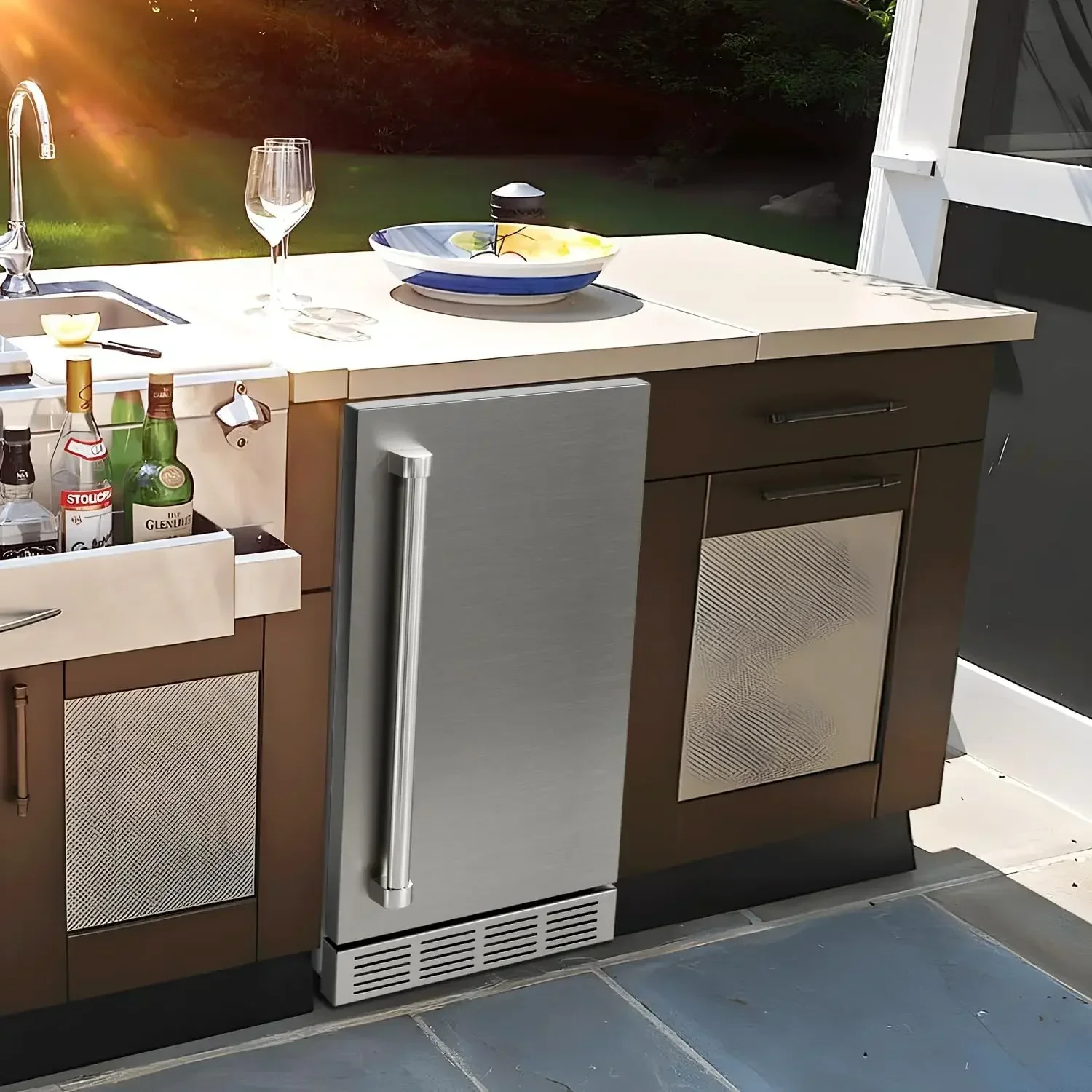 15Inch Outdoor Refrigerator, Weather Proof Stainless Steel Beverage Beer Cooler Under Counter Fridge,Indoor/Outdoor Refrigerator