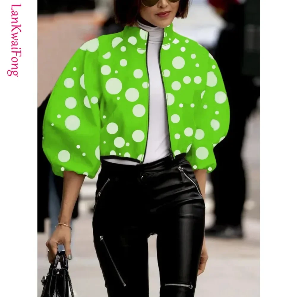 Women's Zipper Fly Long Sleeve Jackets, Fashion, Printed, Streetwear, Coats, Autumn, Winter, 2024