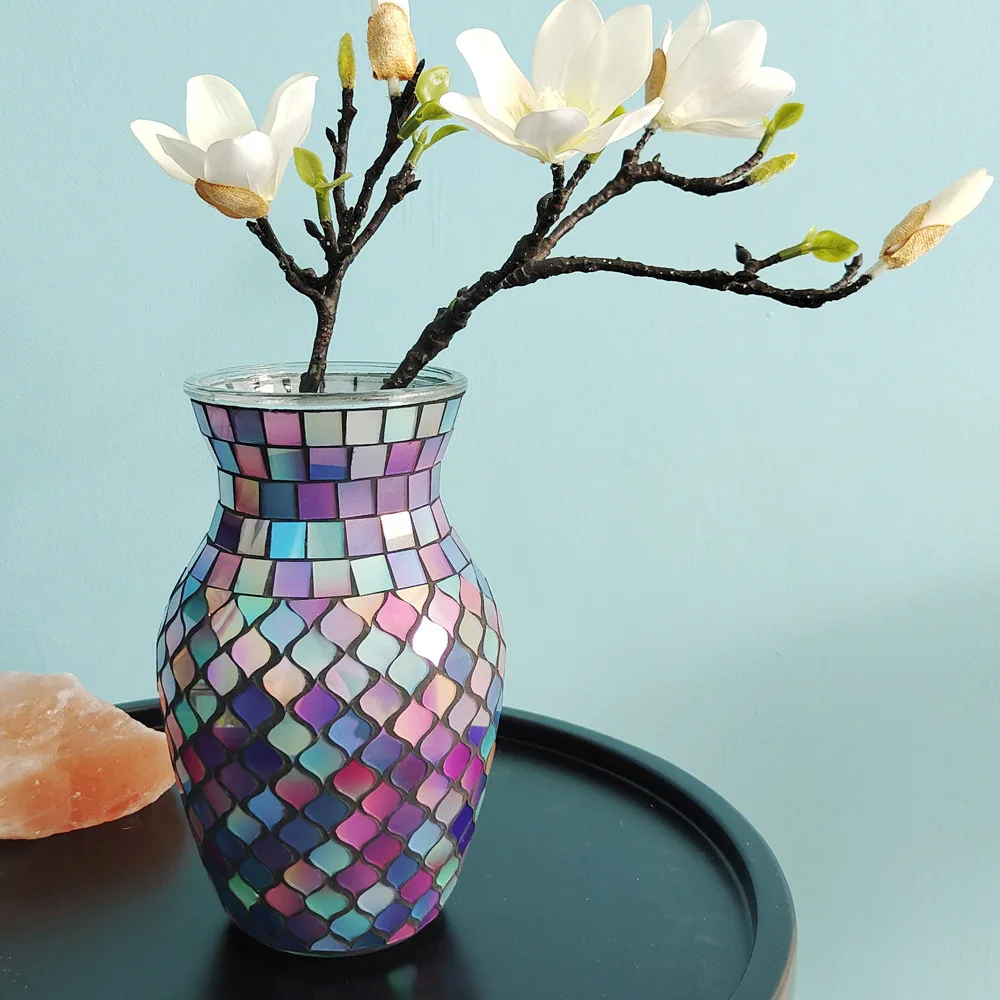 New Nordic pure handmade color mosaic glass vase fashion home guest restaurant decoration flower arrangement