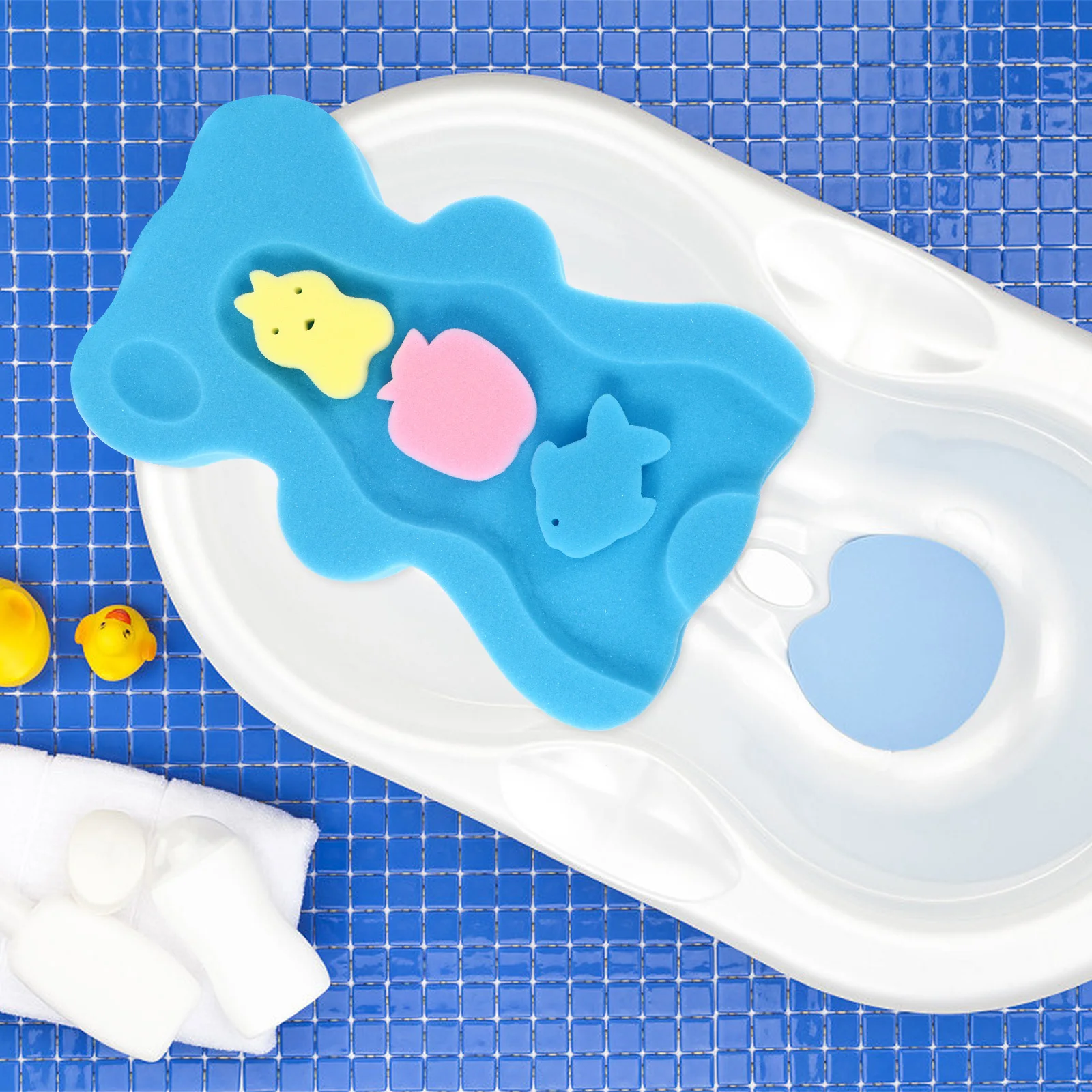

Baby Bath Sponge Non-slip Infant Bath Mat Seat Drying Cushion Bear Shape Skid Proof Storage Easy