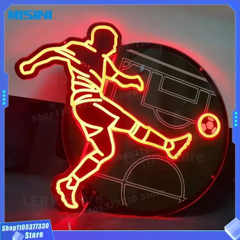 Custom LED Neon Football Sign Acrylic Body Sports Theme Room Decor for Boys Birthday Party Wall Art Light Up Soccer