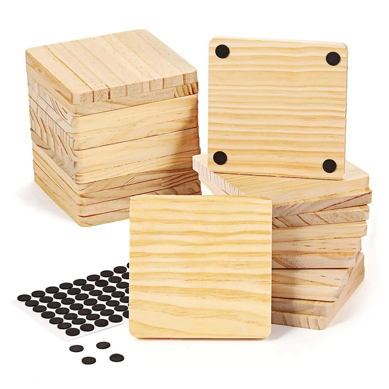 

Деревянные подставки «сделай сам», 4 дюйма, квадратные пустые деревянные подставки, ремесла «сделай сам», Витражная картина, гравировка по дереву, украшение для дома