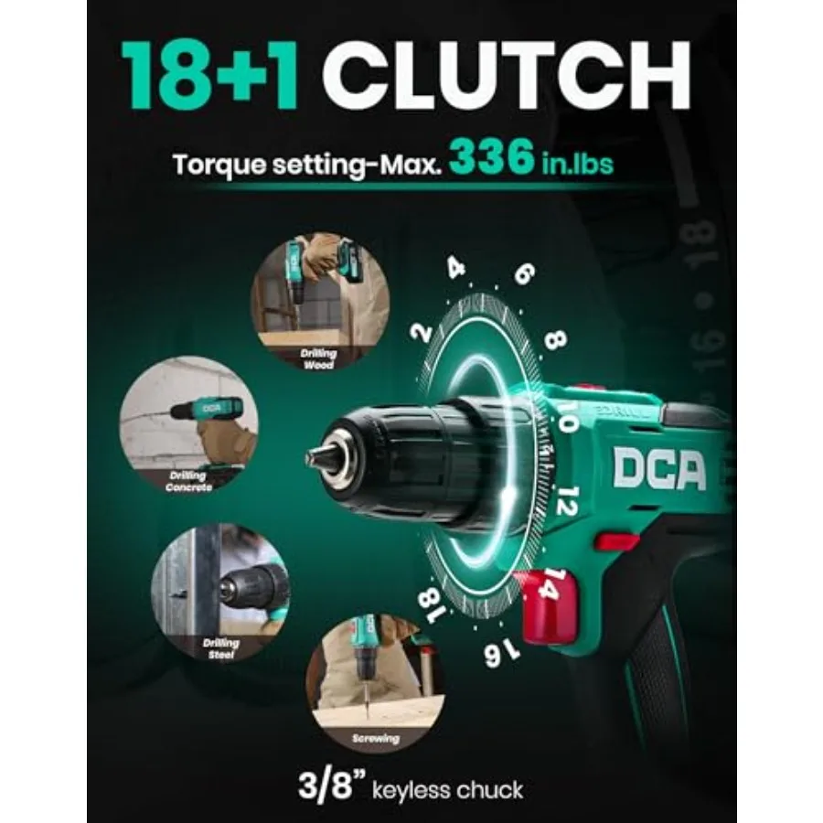 336 inlbs 토크와 3/8 무키 척이 있는 무선 드릴 세트 DIY 홈 프로젝트용 전동 드릴 2.0Ah 배터리 포함