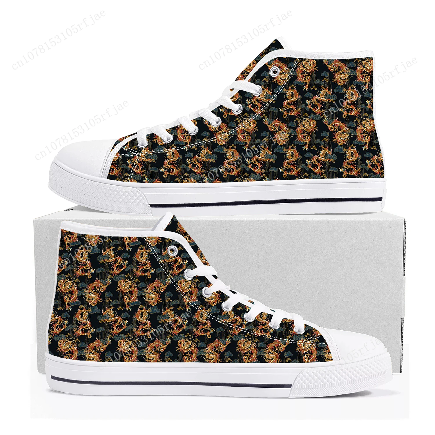 Chinese Dragon Tradition Dieren Hoge Top Sneakers Heren Dames Tiener Hoge Kwaliteit Canvas Schoenen Casual Op Maat Gemaakt Sneaker