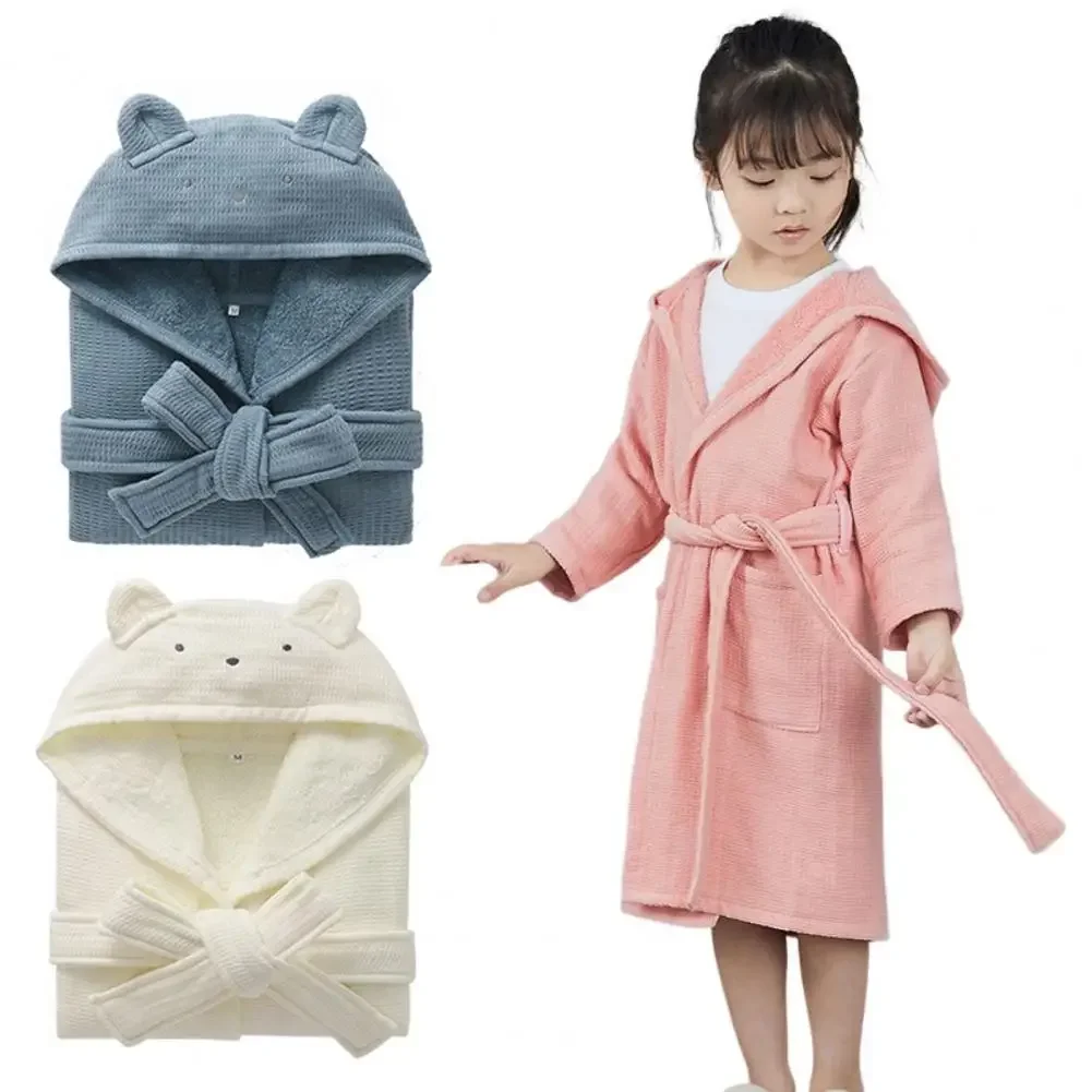 Children Robe Solid Color Boys Girls Toddlers Robe Pajamas SleepwearKids Hooded Bathrobe Belted Thick Soft Water Absorbent