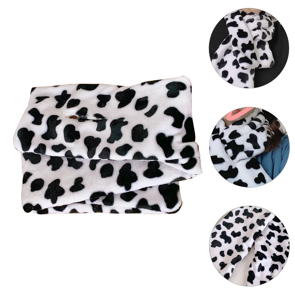 

Cow Spot Scarf Plush Material Warm Neckerchief Winter Spotted Shawl Easy to Wear Cross Neckpiece Warmer