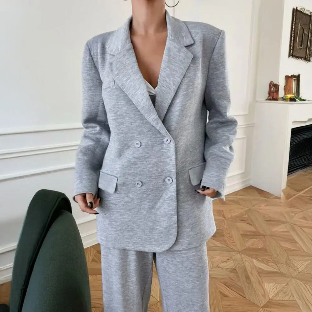 

Модный повседневный женский однотонный костюм из двух предметов, женские костюмы, комплект, пиджак, куртка, широкие брюки, комплект официального наряда из двух предметов